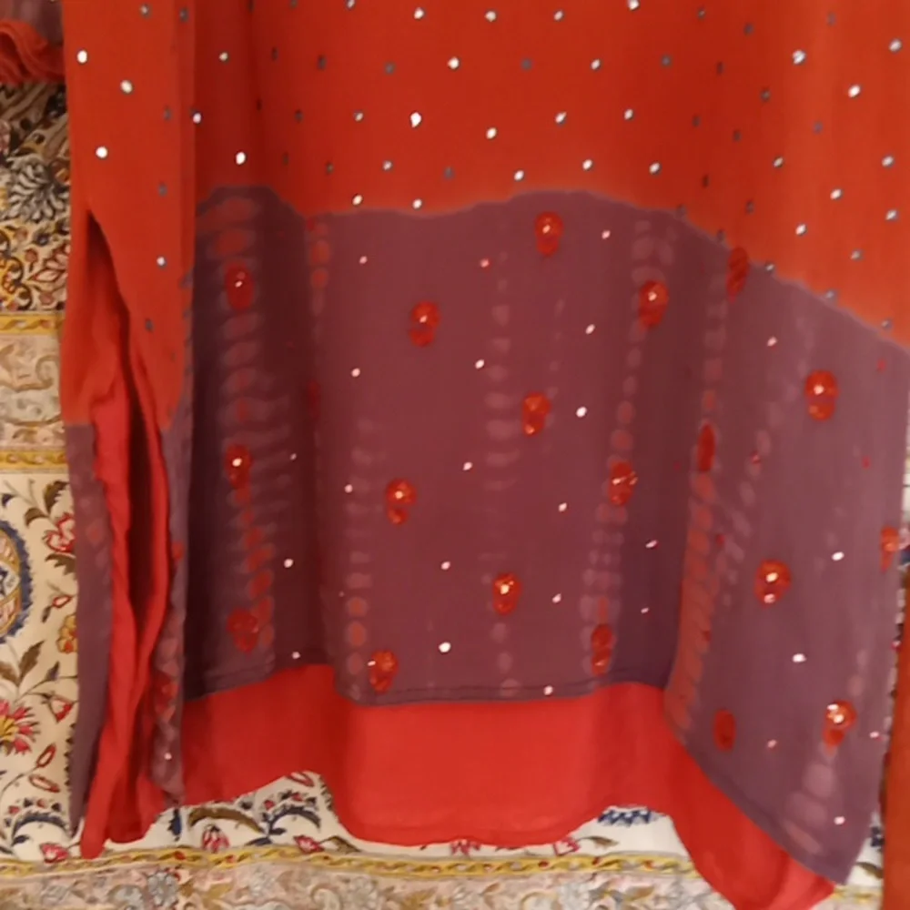 Rust And Purple Dressy Tye Dyed Tunic With Scarf/Wrap  M - Picture 8 of 9